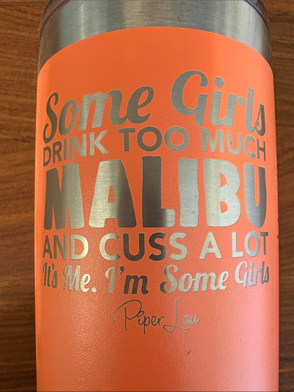 Piper Lou Coral Tumbler with Silver Metallic Text